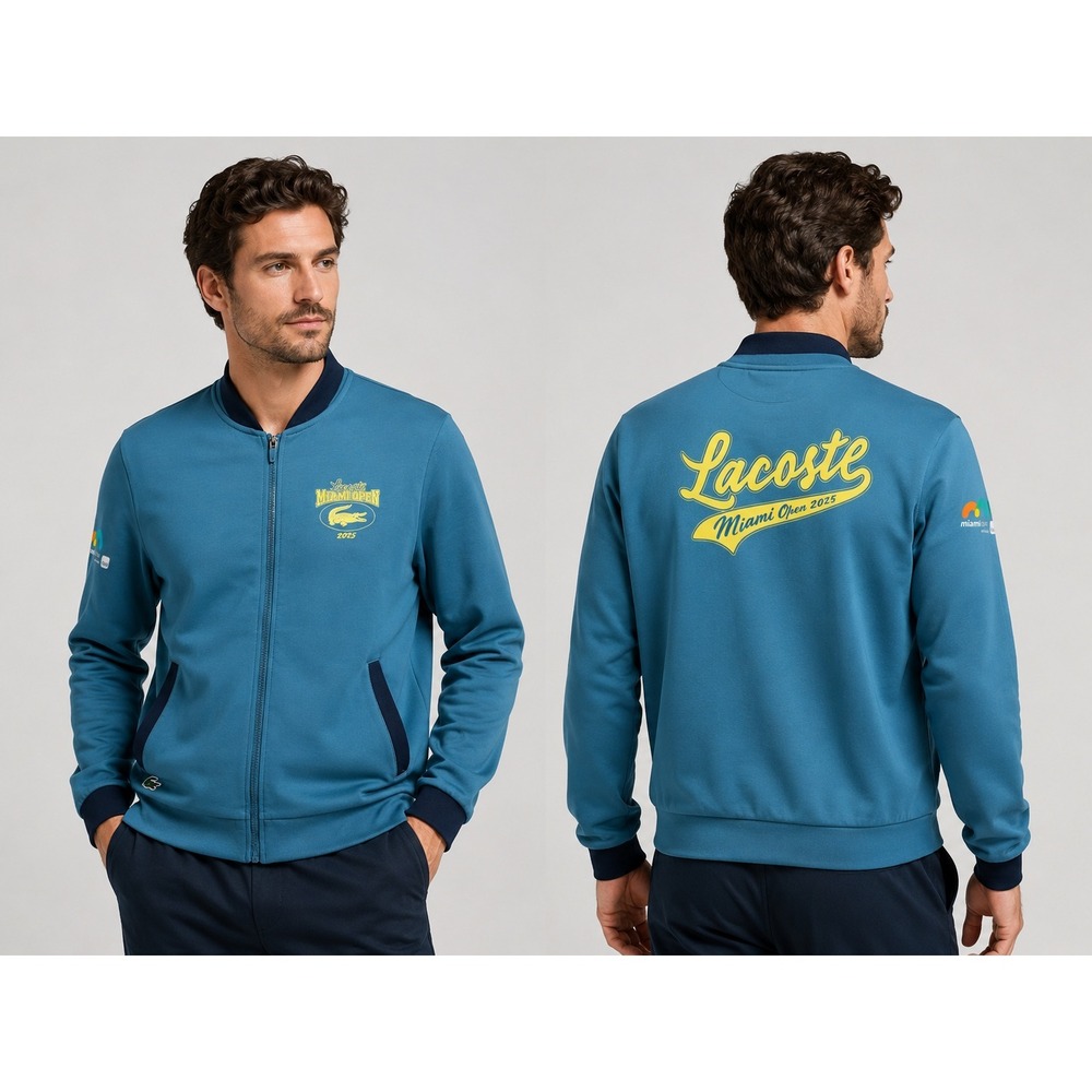 Lacoste Sport Miami Open‎ Full Zip Track Jacket Mens L Blue Long Sleeve